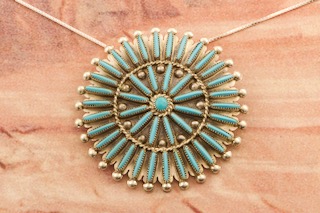 Zuni Indian Jewelry Genuine Sleeping Beauty Turquoise Brooch/Pendant